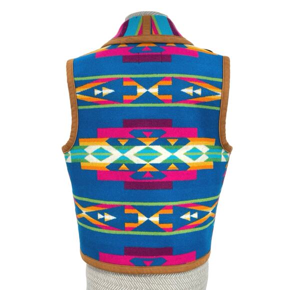Pendleton Wool Vest Bright Blue Southwestern Rodeo Ranch Blanket Style Size M - Picture 2 of 13